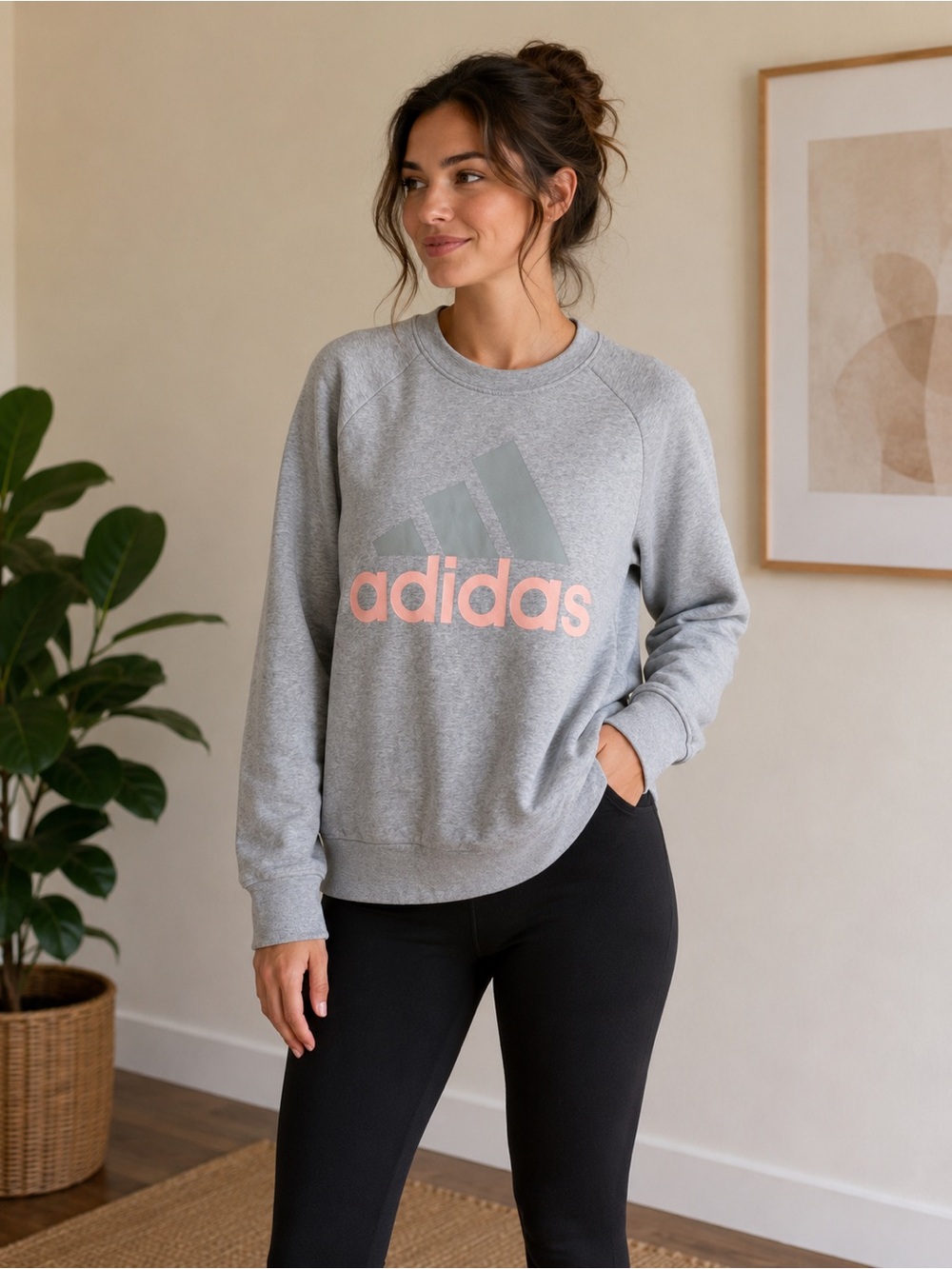 Adidas Gray & Blush Pink Logo Crewneck Sweatshirt Size Medium Athleisure
